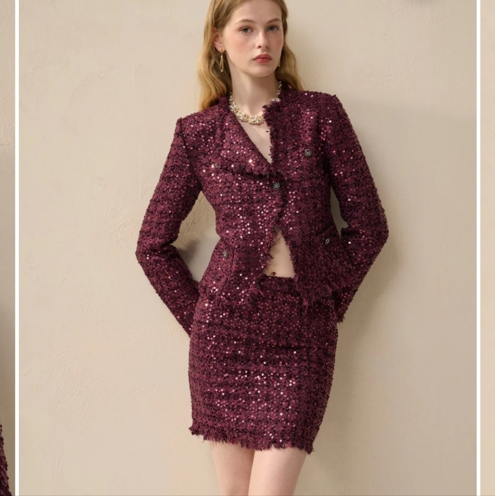 Elegant Sequin-Embellished Purple Jacket